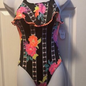 Wonder Nation Floral Kids Swim Bikini - Black and Pink